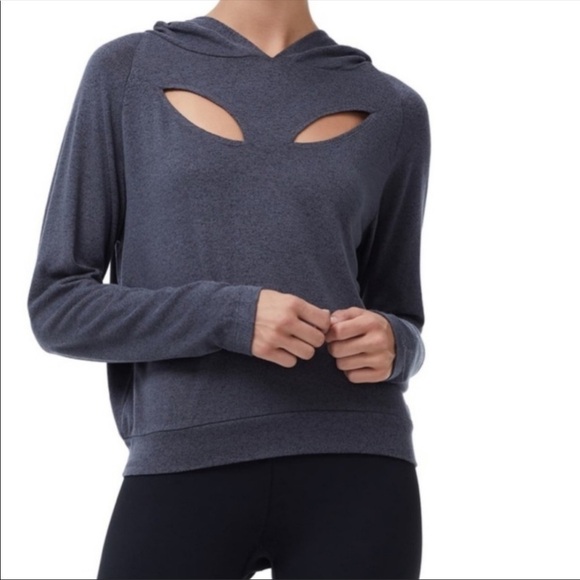 Good American Gray Hooded Hoodie Lightweight Cut-Out Long Sleeve Sweater - Picture 1 of 14